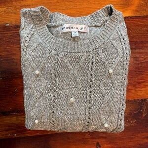 Madden Girl Pearl-Embellished Gray Sweater